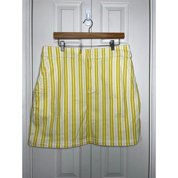 LOFT Dresses & Skirts - NEW LOFT Skirt Womens 14 Yellow White Striped Mini Denim Cotton Blend